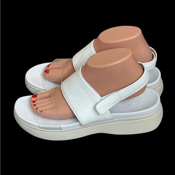 Vionic Karleen Wedge Sandals - Leather ivory white size 9 - Picture 4 of 12